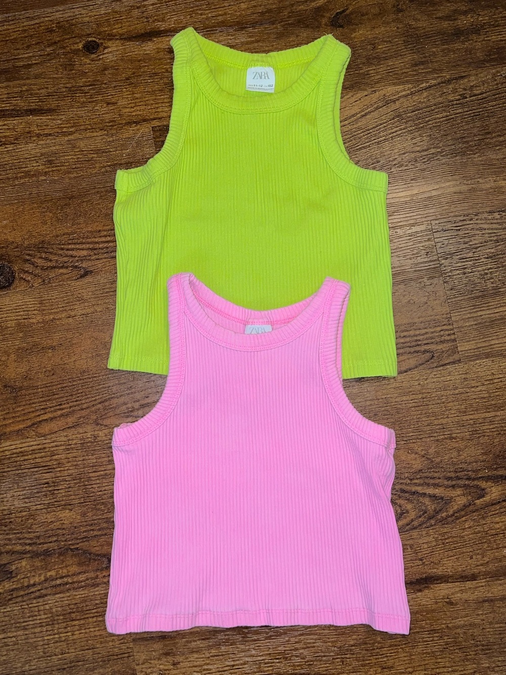 Zara Neon Green & Pink Ribbed Y2K Cropped Tank Top Girls Size 11-12 - Picture 1 of 5